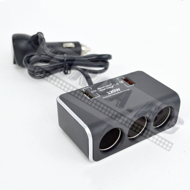 Διαχωριστής αναπτήρα – 3 υποδοχές, 2 USB, ενσωματωμένο βολτόμετρο, 12/24V, 120W