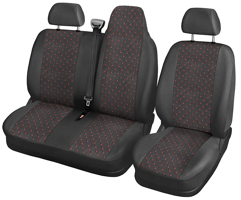Σετ καλυμμάτων καθισμάτων κατάλληλο για Renault Master 2+1 – 2009+, Μαύρο/Κόκκινο, Πολυεστέρας/Elastane