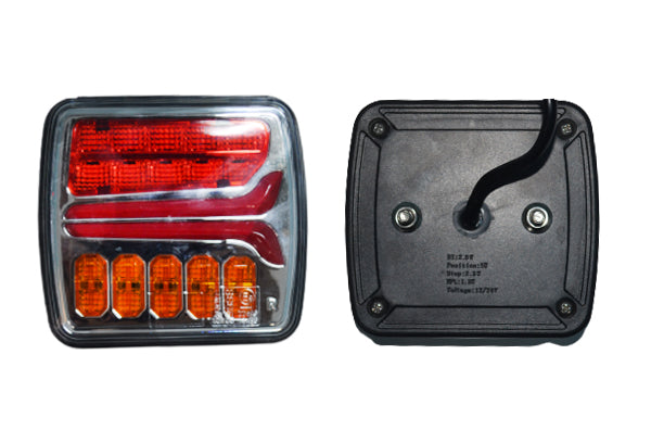 LED Neon Trailer Tail Light Set with Dynamic Indicator, 12V/24V, Chrome, 110 x 103 x 37 mm