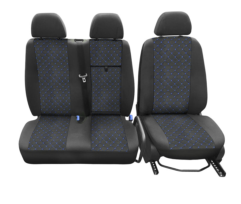 Σετ καλυμμάτων καθισμάτων – κατάλληλο για Mercedes Sprinter 2+1 θέσεων, από 2006 και μετά, μαύρο και μπλε, πολυεστέρας και ελαστάνη