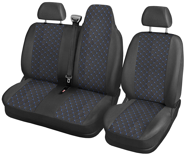 Σετ καλυμμάτων καθισμάτων – κατάλληλο για Renault Master 2+1, 2009+, Μαύρο/Μπλε, Πολυεστέρας/Ελαστάν