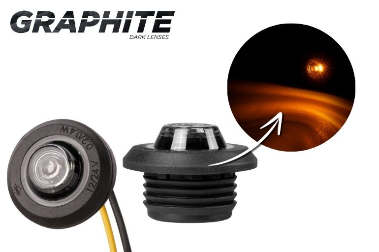 Στρογγυλό LED φως σήμανσης, κίτρινο Eagle Eye, φιμέ κρύσταλλο, 30 mm, 12/24V