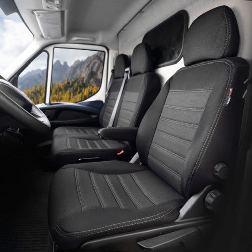 Δερμάτινη ταπετσαρία καθισμάτων για Volkswagen Transporter T6 2011-2016 - μαύρη με κόκκινη ραφή