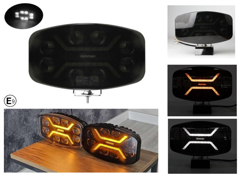 Φανός DEMMON + DRL LED – λευκό/κίτρινο, 48W, 12/24V, σκούρο γυαλί