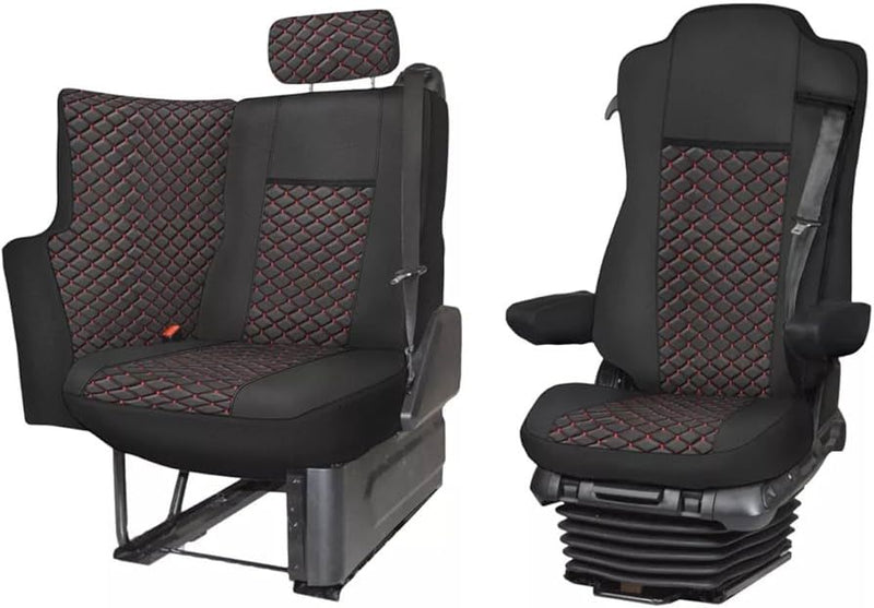 Καλύμματα καθισμάτων για Mercedes Actros, EURO 6, SOLOSTAR CABINE, μαύρα με κόκκινη ραφή